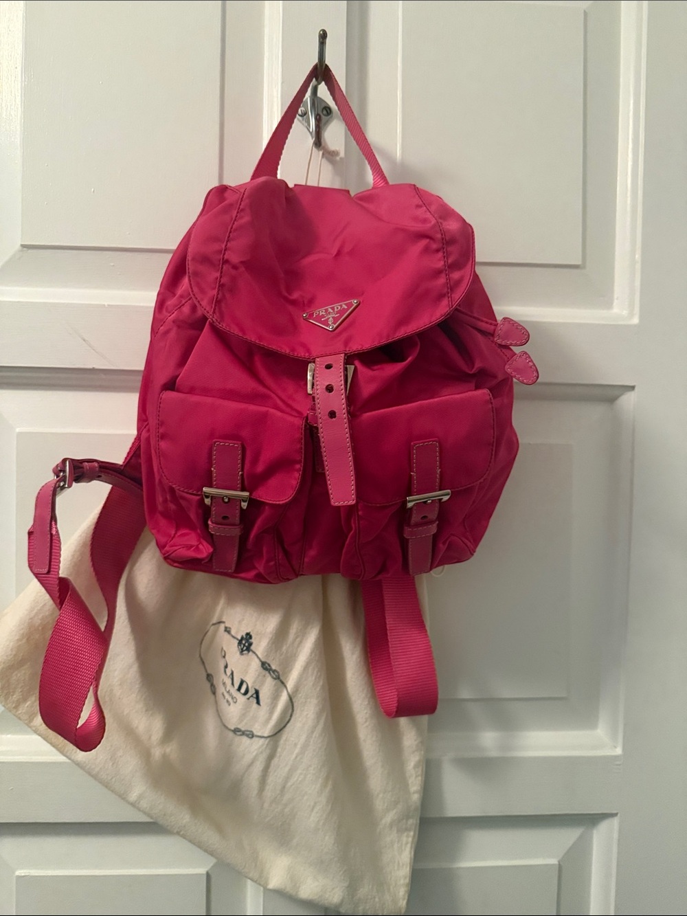 Prada Hot Pink Nylon Backpack with Front Pockets